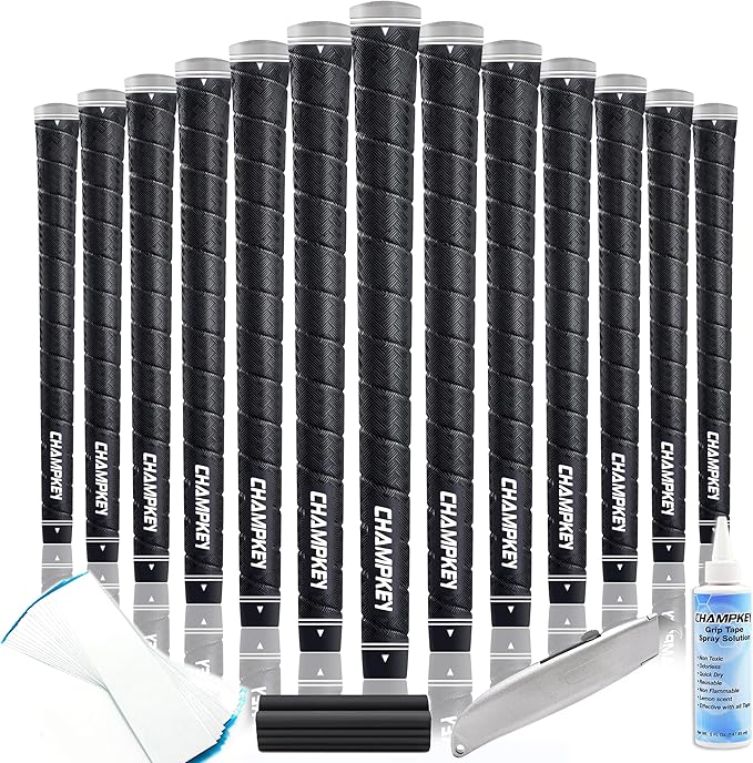 CHAMPKEY X-WEAVE Rubber Golf Grips 13 Pack with Full Repair Kits - Medium Lower Hand Golf Club Grips - Enhanced Grip and Traction Golf Grips for Men and Women
