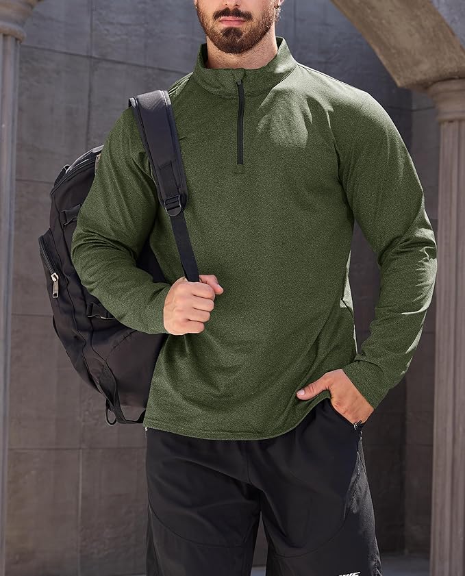 KEFITEVD Men's Quarter Zip Pullover Fleece Lined Long Sleeve Golf Shirt 1/4 Zip Sweatshirts Thermal Winter Sweaters