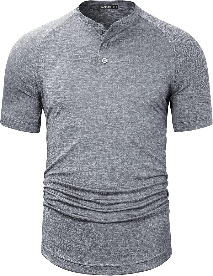 TAPULCO Mens Collarless Golf Shirts Short Sleeve Dry Fit Stretch Casual Breathable Lightweight Tshirts
