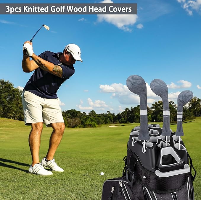 LeFeng 3Pcs Golf Club Covers, Knitted Golf Club Covers for 460cc Driver Fairway Woods and Hybrid