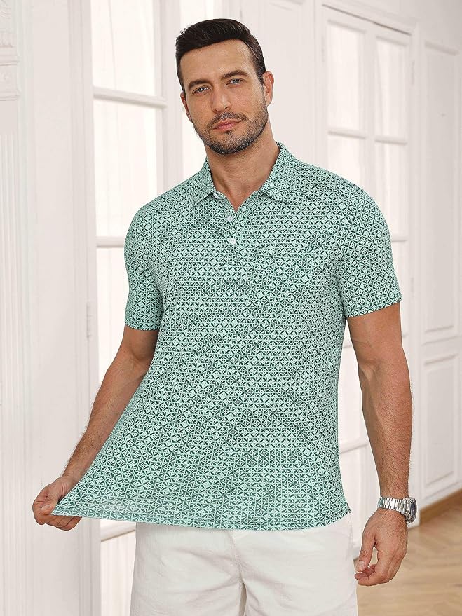 Lexiart Mens Golf Shirt Short Sleeve Dry Fit Print Moisture Wicking Performance Patterns Collared Polo Shirt with Pocket