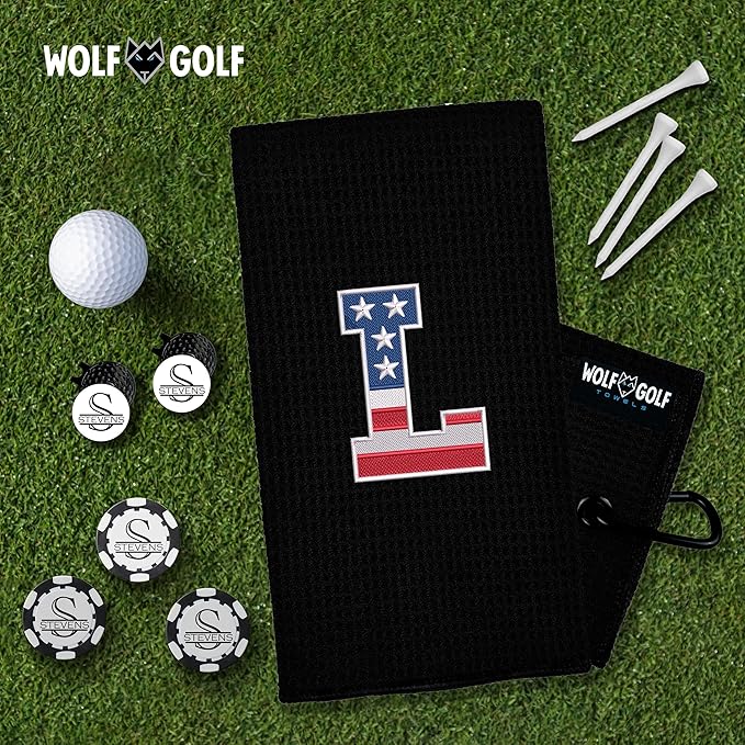 Wolf Golf Towels USA Monogrammed Personalized Golf Towel | Custom Golf Towels for Golf Bags for Men or Women