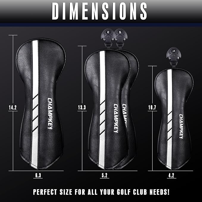 CHAMPKEY Premium Golf Head Covers for Woods and Driver - Advanced Polyurethane Synthetic Leather Golf Club Covers - Choose Between Single Cover and Full Set Covers