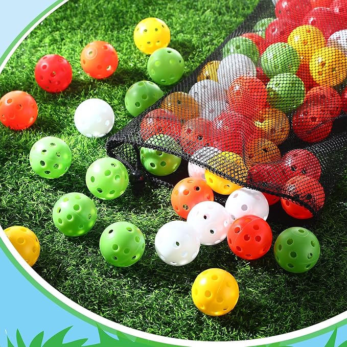 80 Pack Practice Golf Balls Limited Flight 42 mm Golf Training Airflow Hollow Plastic Ball for Women Men Indoor Outdoor Driving Range Swing Practice Home
