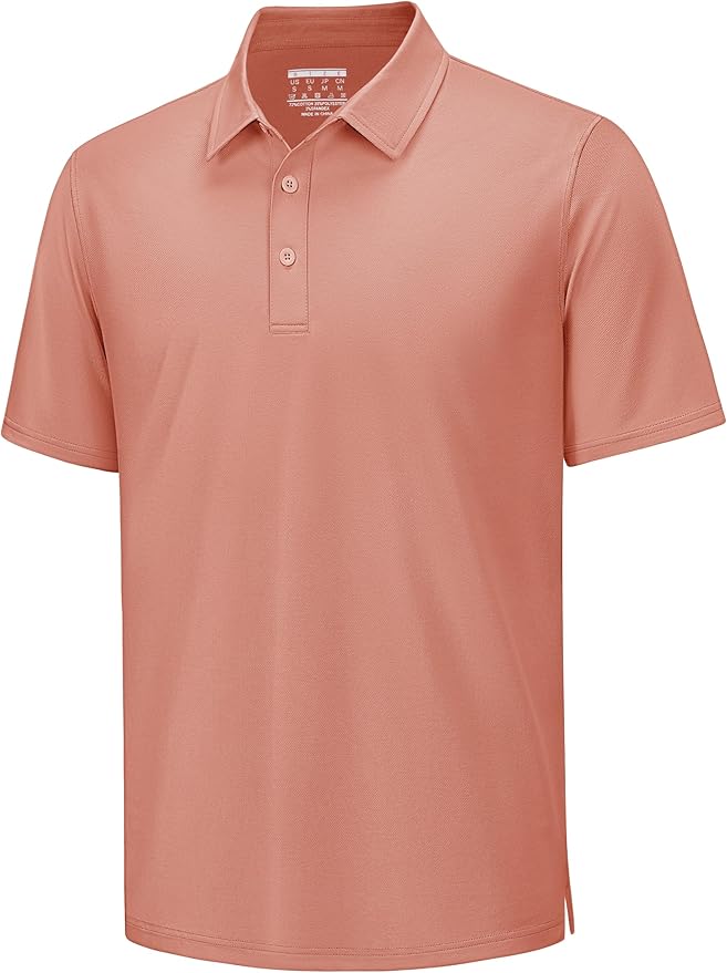 TACVASEN Mens Polo Shirts Short Sleeve Pique 3 Buttons Golf Polo Cooling Performance Moisture Wicking Shirt