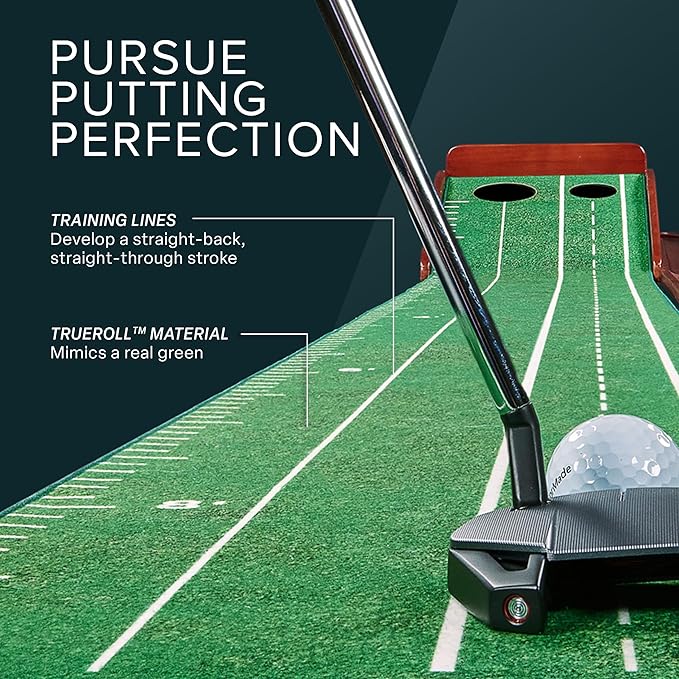 Perfect Practice Golf Putting Mat - Portable Putting Green, Indoor & Outdoor Practice, with Ball Return - Golf Training Aid for Home, Office, Backyard - Golfing Gifts for Men