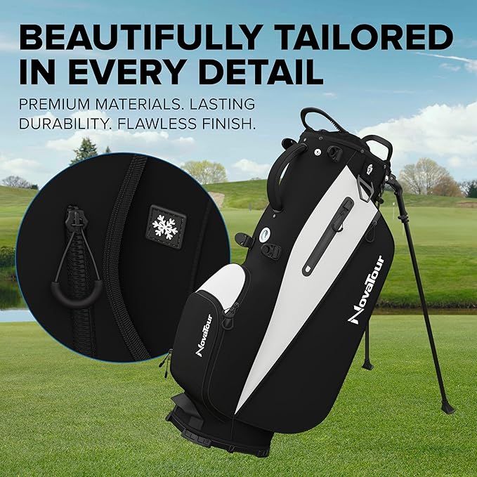 Golf Stand Bag - Lightweight Golf Bag with Stand and 7 Way Dividers, Dual Strap, Waterproof Pocket, Insulated Sleeve, Easy-Lift Handles and Swing-Cam Holder