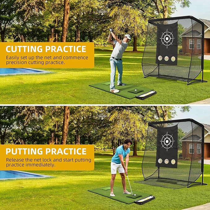 Golf Hitting Net, 10x7ft & 7x7ft Golf Practice Nets for Backyard Driving Chipping, Portable Heavy Duty Golf Impact Nets with Steel Frame, Indoor and Outdoor