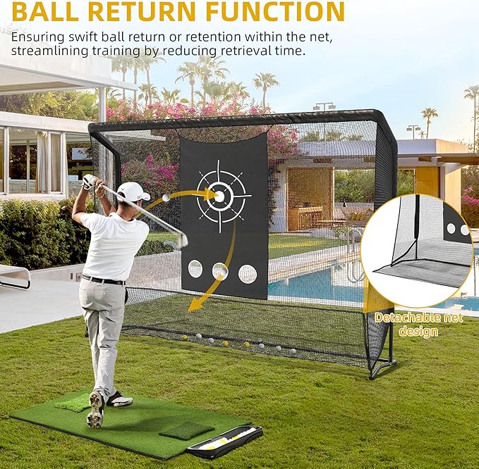 Golf Hitting Net, 10x7ft & 7x7ft Golf Practice Nets for Backyard Driving Chipping, Portable Heavy Duty Golf Impact Nets with Steel Frame, Indoor and Outdoor