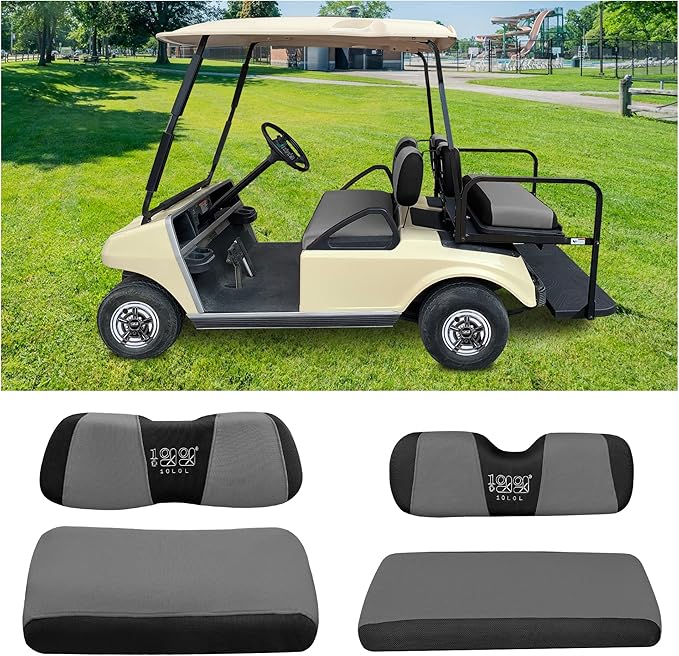 10L0L Golf Cart Front Rear Seat Cover Set for EZGO TXT RXV & Club Car DS 2000-up(Flat Backrest), Made w/ 3D Air Mesh Polyester Fabric Breathable Washable