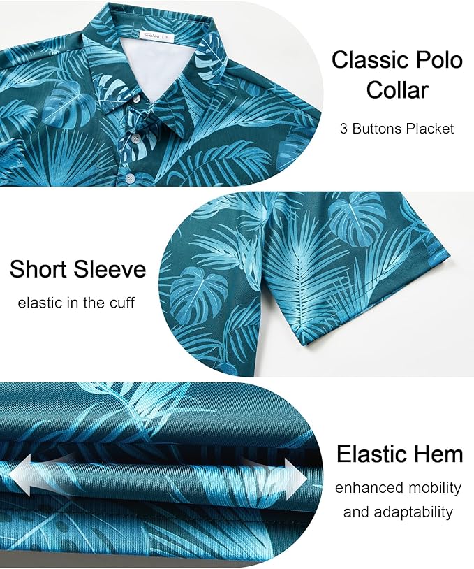 zeetoo Men's Polo Shirts Hawaiian Golf Polos Shirts Short Sleeve Performance Moisture Wicking Mens Golf Shirts
