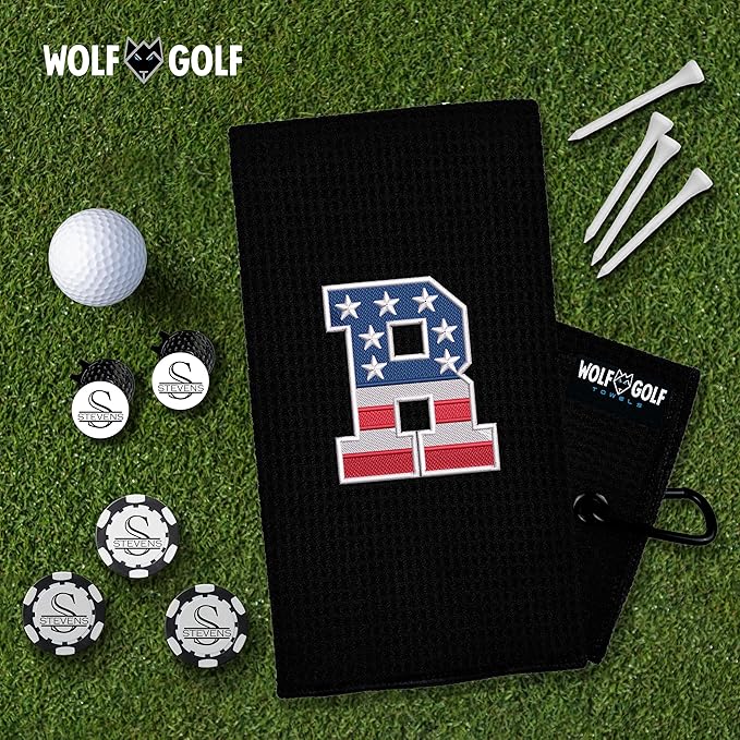Wolf Golf Towels USA Monogrammed Personalized Golf Towel | Custom Golf Towels for Golf Bags for Men or Women