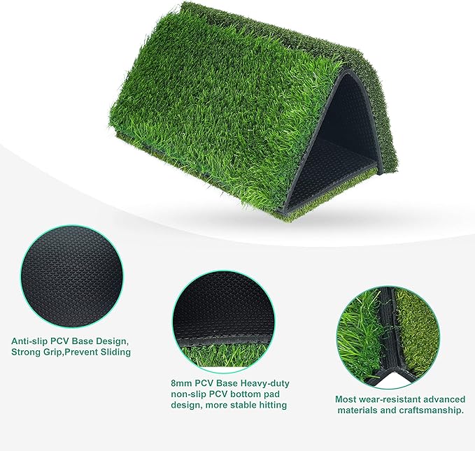 NEWCARE Golf Hitting Mat, 3-in-1 Foldable Golf Mat Indoor Outdoor, Tri-Turf Golf Practice Mat Traint Aid Batting for Chipping Swing Detection Portable Personal Driving Range for Backyard