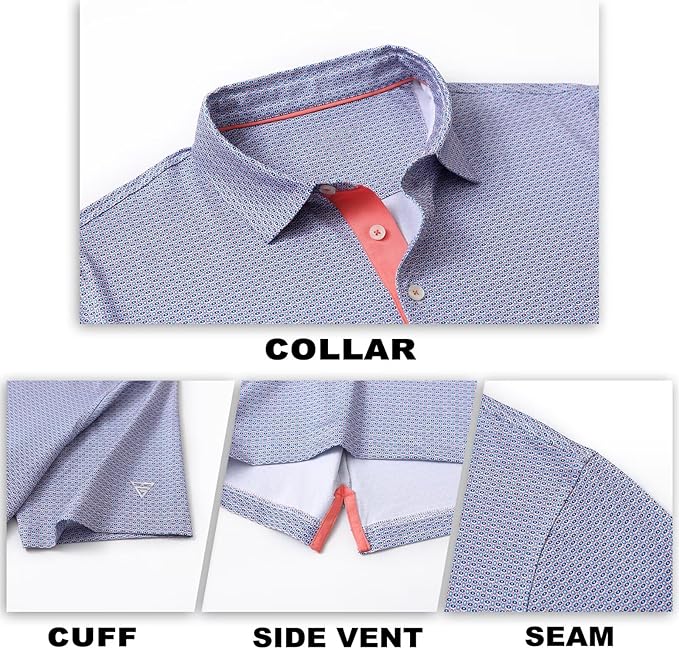 M MAELREG Mens Golf Shirt Short Sleeve Dry Fit Print Moisture Wicking Performance Patterns Collared Polo Shirt