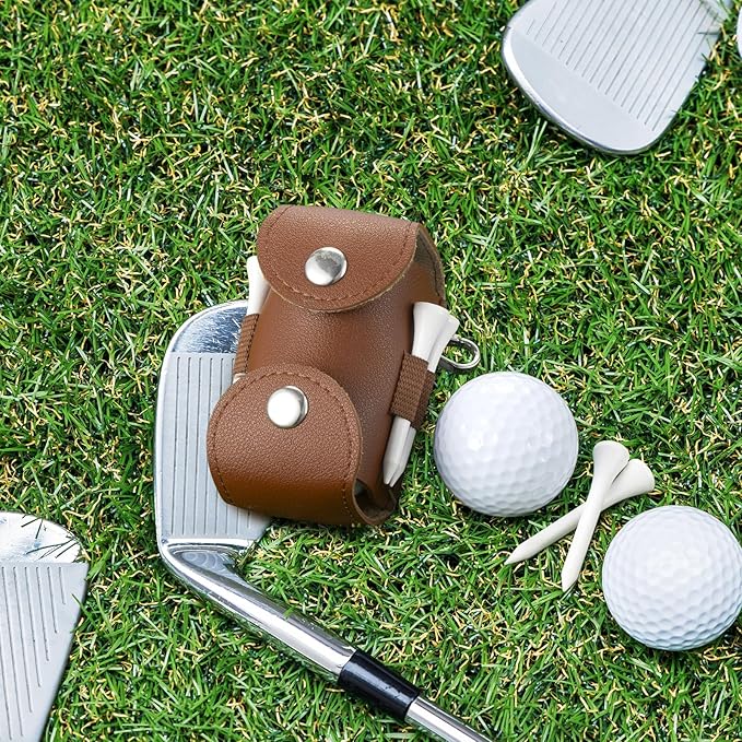 Little World Golf Ball Bag - Leather Golf Ball Holder, Versatile Golf Ball Bag with Backpack Hook & Belt, Portable Pouch for 2 Balls - Convenient Access Golfers for Outdoor Golfing & Travel