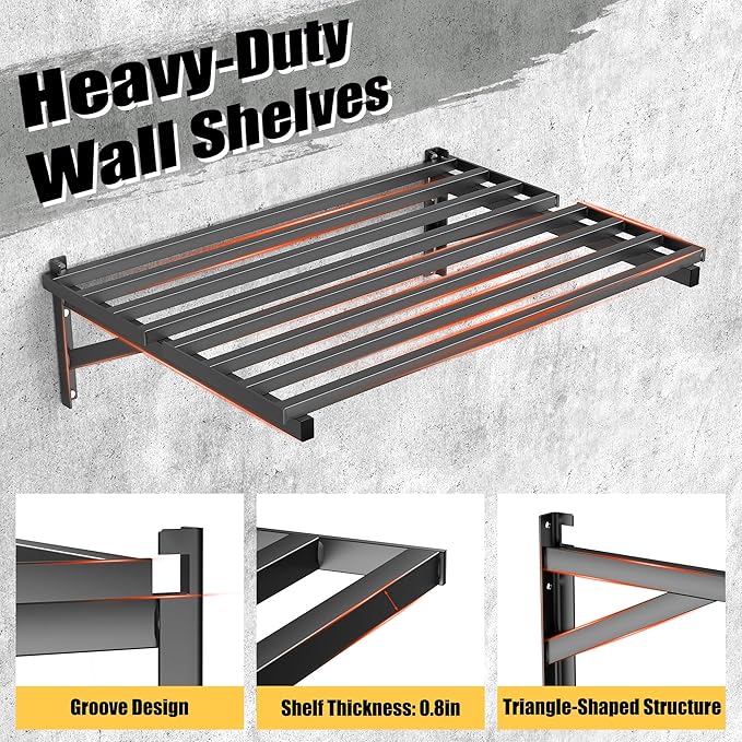 Ultrawall Heavy Duty Garage Wall Shelves, 2 x 3 ft Wall Mounted Storage Shelves, Holds Up to 800Lbs, 2Pack, Black