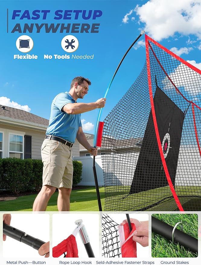 10x7ft Golf Hitting Net with Built in Side Barriers, Heavy Duty Practice Net for Driving Swing Chipping Home Simulator Training, Portable Training Aid with Carry Bag