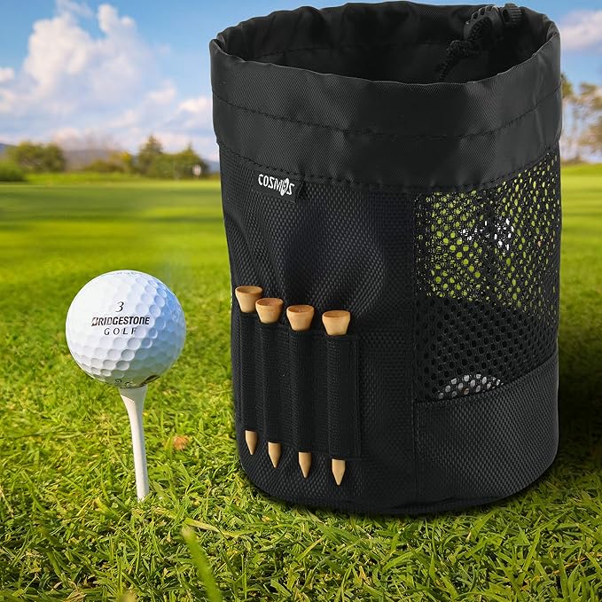 Cosmos Golf Ball Storage Bag - Pack of 2, Nylon Mesh Net, Drawstring Pouch for Golf Tees & Club Ball Organizer
