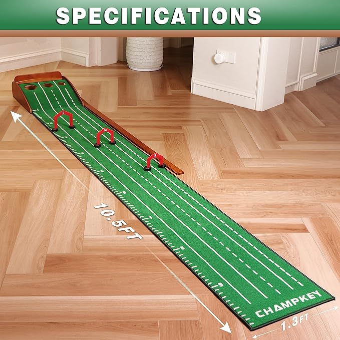 CHAMPKEY Premium Golf Putting Green Indoor with 3 Golf Putting Gates - Improves Putting Accuracy and Skill Levels Golf Putting Mat - Ideal for Indoor and Outdoor Training