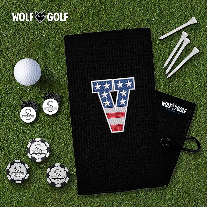 Wolf Golf Towels USA Monogrammed Personalized Golf Towel | Custom Golf Towels for Golf Bags for Men or Women