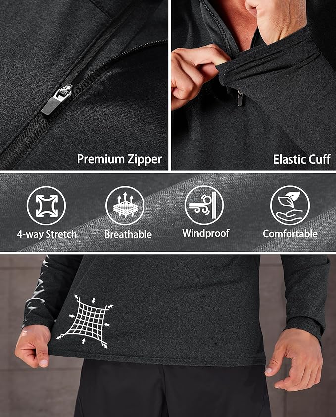 KEFITEVD Men's Quarter Zip Pullover Fleece Lined Long Sleeve Golf Shirt 1/4 Zip Sweatshirts Thermal Winter Sweaters