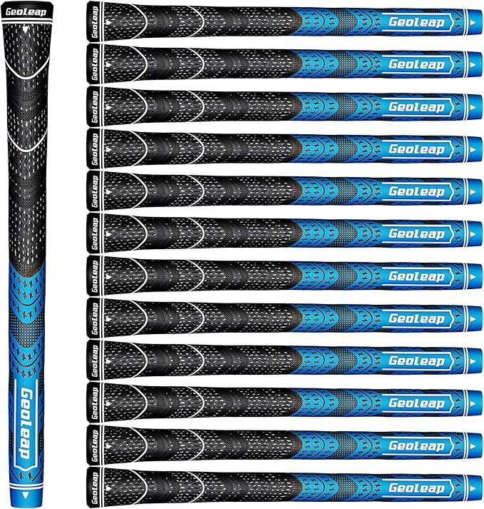 Geoleap Golf Grips Set of 13- Cord Rubber Compound Material, Hybrid Golf Club Grips, All Weather Performance.