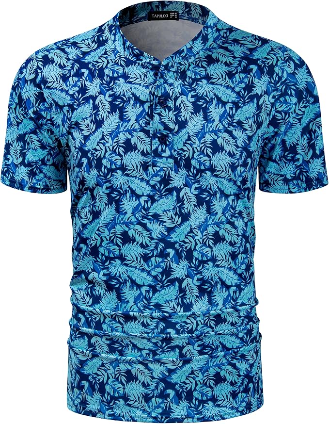 TAPULCO Mens Collarless Golf Shirts Short Sleeve Dry Fit Stretch Casual Breathable Lightweight Tshirts