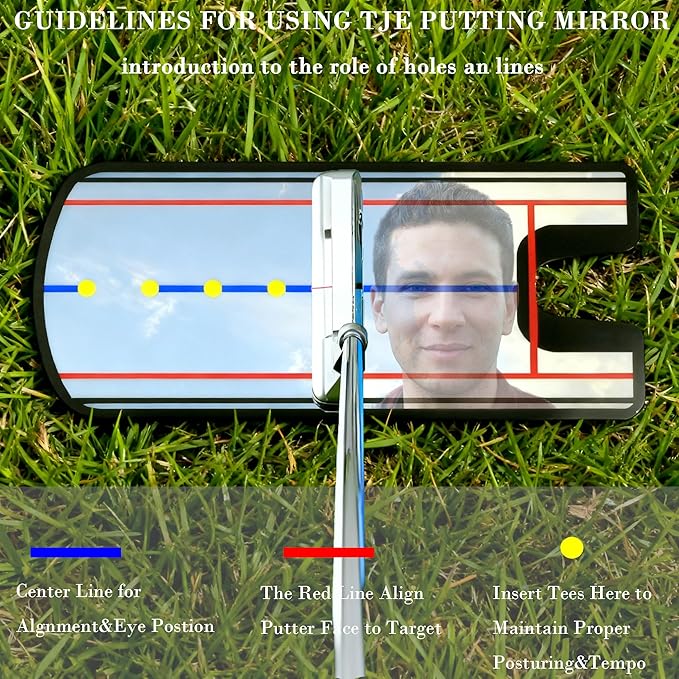 Golf Putting Mirror - Alignment Training Aid with Laser-Engraved Lines for Eye, Ball & Putter Alignment, Portable Putting Practice Tool for Indoor/Outdoor Use | Fit for All Golfers