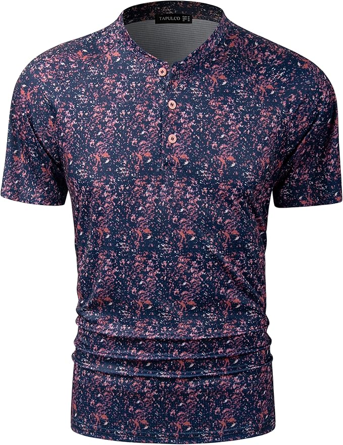 TAPULCO Mens Collarless Golf Shirts Short Sleeve Dry Fit Stretch Casual Breathable Lightweight Tshirts