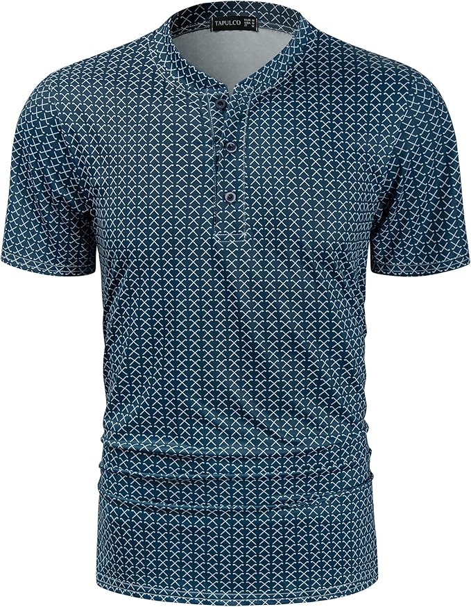 TAPULCO Mens Collarless Golf Shirts Short Sleeve Dry Fit Stretch Casual Breathable Lightweight Tshirts