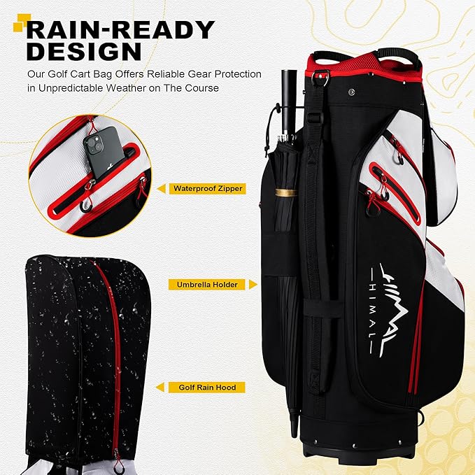 Golf Cart Bag, 15 Way Organizer Divider Top with Handles and Rain Cover