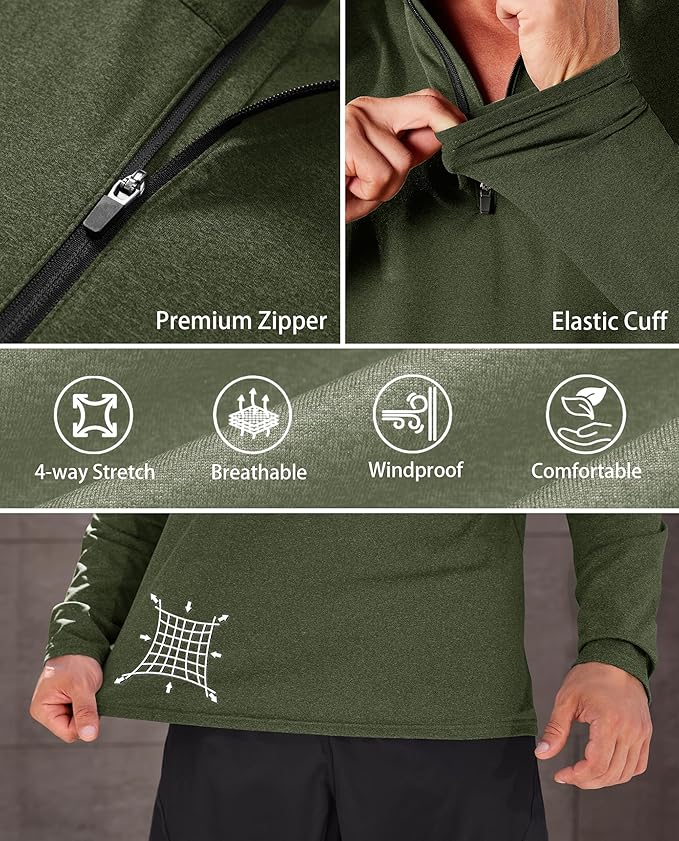 KEFITEVD Men's Quarter Zip Pullover Fleece Lined Long Sleeve Golf Shirt 1/4 Zip Sweatshirts Thermal Winter Sweaters