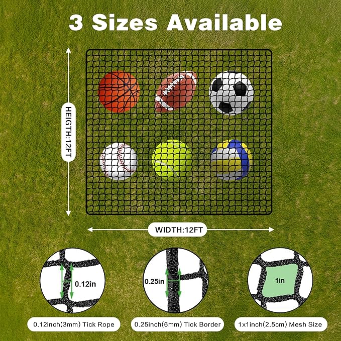 Golf Net, 12X12ft /12X15ft/12X20ft Golf Practice Net Sports Practice Barrier Net for Baseball, Hockey, Soccer, Netting for Garage, Backyard, Indoor Outdoor Sports Netting