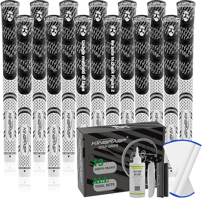 Premium Hybrid Golf Grips (13 Pack) - High Traction Rubber Golf Club Grips with Enhanced Feedback | Includes 13 Grips + 15 Tapes + 1 Rubber Vice | All-in-One Replacement Grip Kit for Golf Clubs