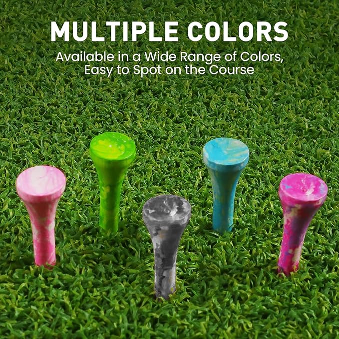Amy Sport Golf Tees Styllish Bamboo Wooden Coloured Painted Bulk 200 Pack 1 1/2 3 1/4 2 3/4 Inch Tee, Enhanced Visibility Color Purple Pink Green Blue, Practice for Men Women