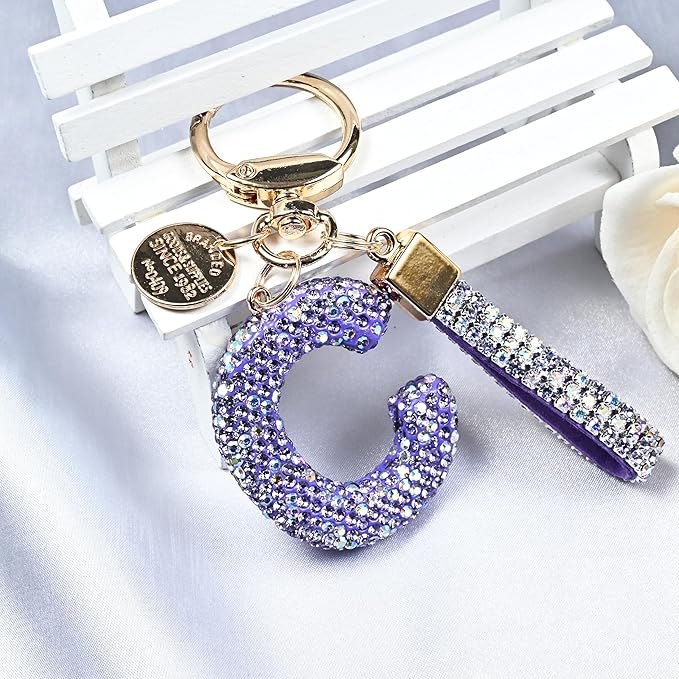 Pink Blue White Initial Letter Keychain Gift for Women Girls Bling Sparkly Cute Backpack Car Key Accessories Lanyard