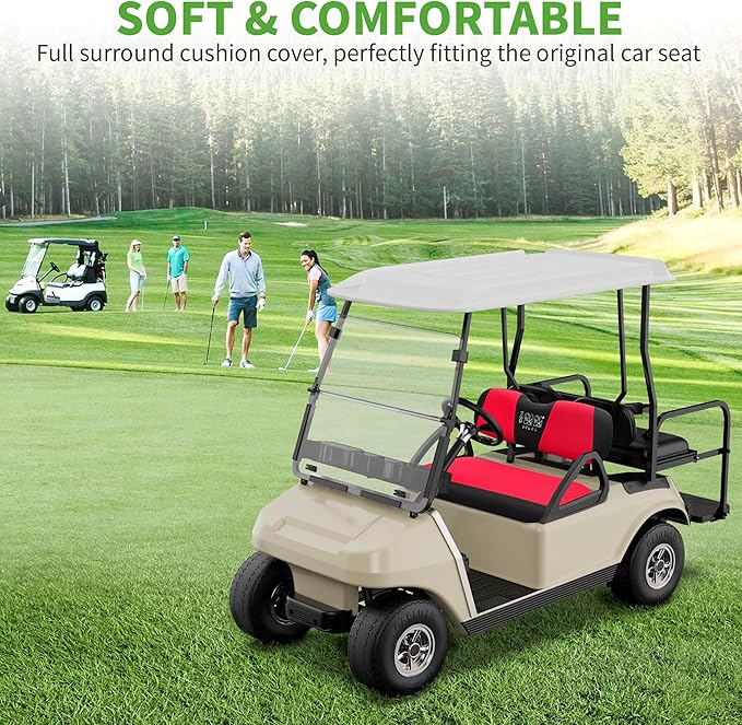 10L0L Golf Cart Seat Covers Kit - Universal Fit for EZGO TXT/RXV Front Seats | Breathable Mesh Fabric | Easy Installation | Red & Black (No Staples Required)