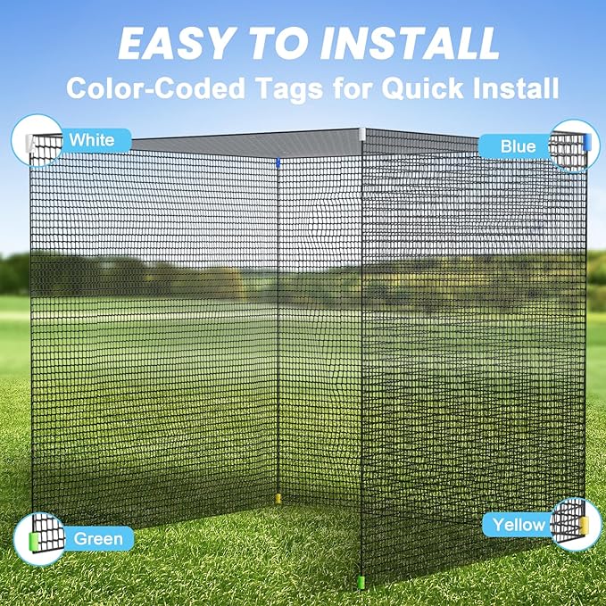 aikeec Golf Practice Hitting Net: 10 x10x 10 Ft Batting Cage Netting with Polyester Mesh, Roped Edges -for Backyard Driving, Garage, Indoor/Outdoor, Golf Simulator (Frame Not Included)