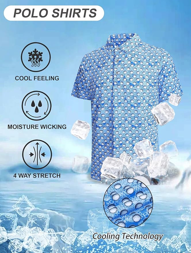 Esabel.C Golf Shirts for Men Dry Fit Performance Short Sleeve Print Moisture Wicking Collared Shirt