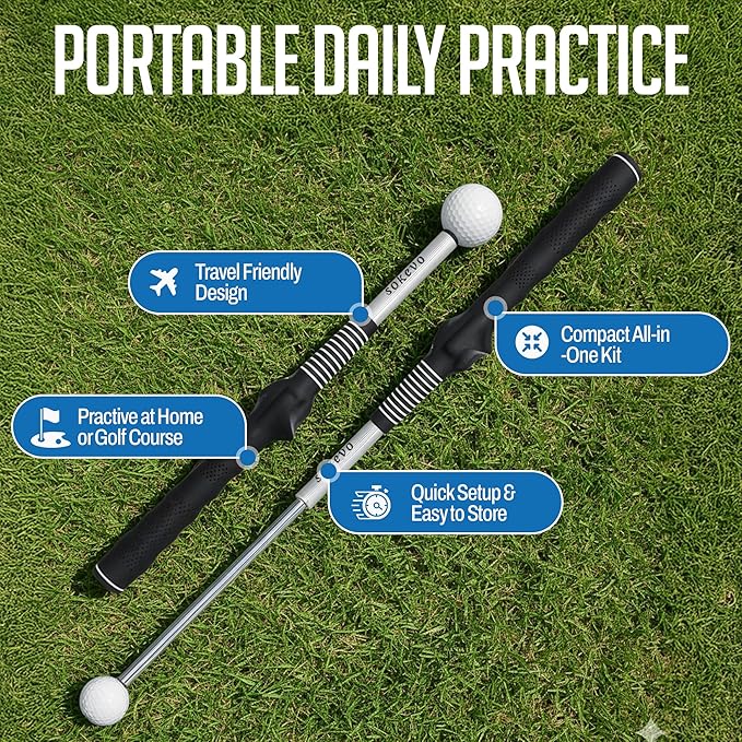 Retractable Golf Swing Training Aid,Rhythm Click Sound Warm Up Golf Swing Trainer,Golf Grip Trainer Attachment -Strength & Tempo Training for Chipping Hitting,Golf Accessories for Men-BONUS Items