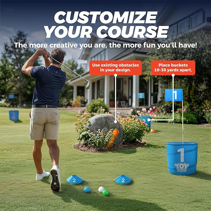 TOY Life Golf Game Set, 9 Holes Backyard Golf Bucket Game for Adults Family Kids, with Balls and Flag, Outdoor Indoor Backyard Practice Game for Beach, Yard, Camping and Lawn