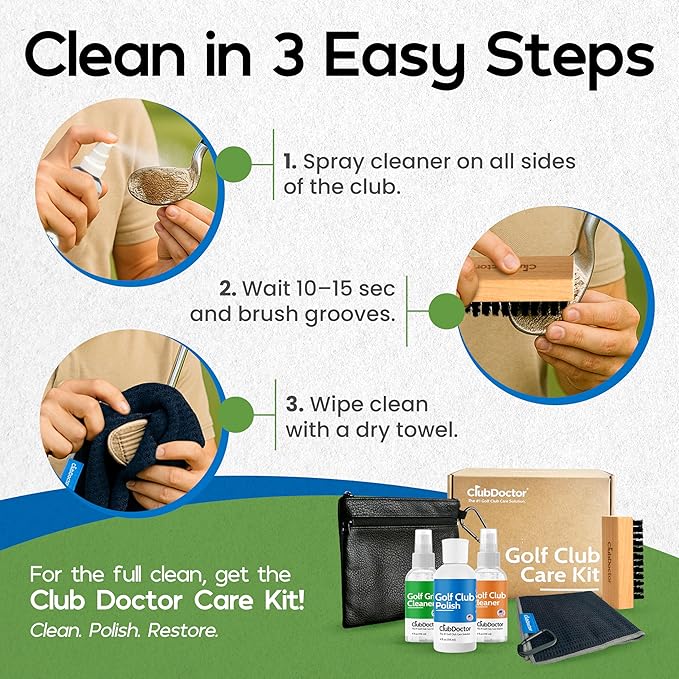 Club Doctor - Club Cleaning Solution - Golf Club Cleaner Spray - Removes Dirt from Grooves - Increase Spin and Improve Ball Flight - Clips onto Bag for Convenience - 4 oz