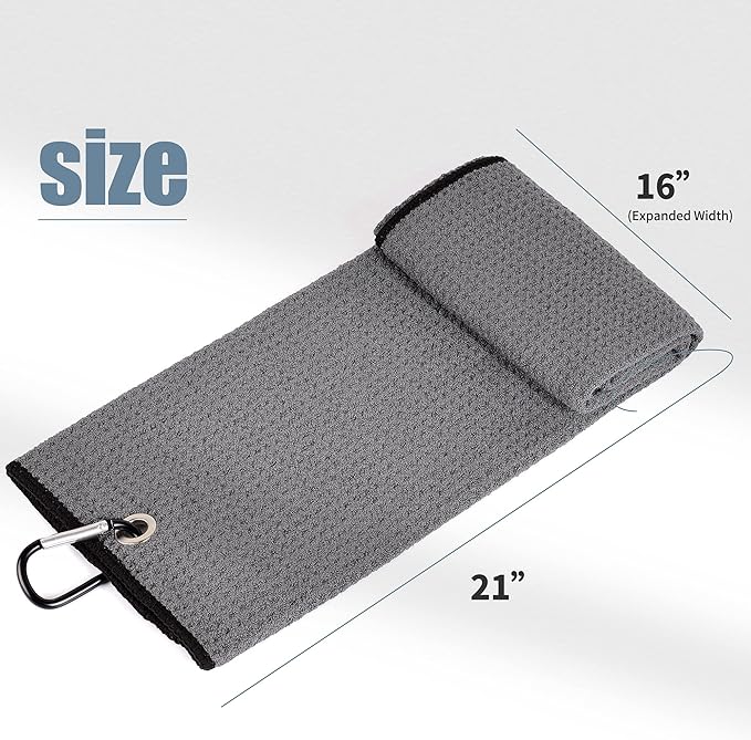 Mile High Life Tri-fold Golf Towel | 16" X 24" | Premium Microfiber Fabric | Waffle Pattern | with Heavy Duty Carabiner Clip | for Men and Women (Dark Gray)