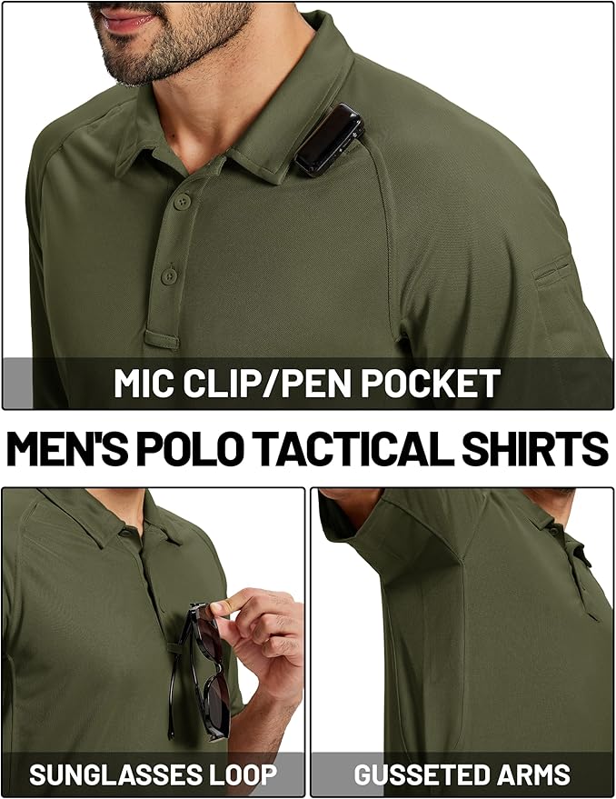 TACVASEN Men's Polo Shirts Short Sleeve Golf Polos Dry Fit UPF 50+ Performance Tactical Collared Hiking Shirt