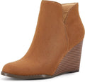LAICIGO Womens V Cut Wedge Ankle Booties Zip-up Closed Toe Stacked Heel Faux Suede Winter Boots