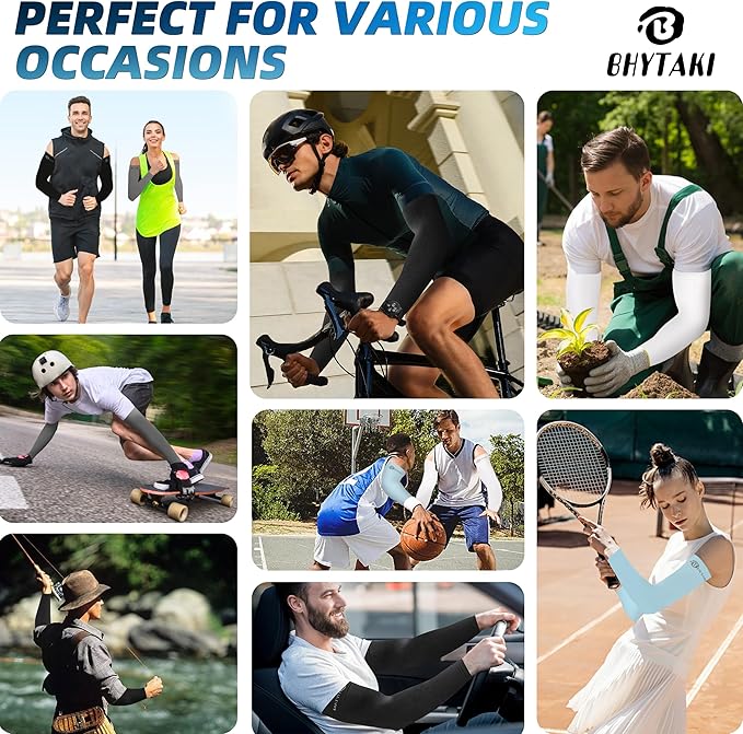 BHYTAKI UV Sun Protection Arm Sleeves, UPF 50 Sports Cooling Arm Compression Sleeves for Men Women Teenager
