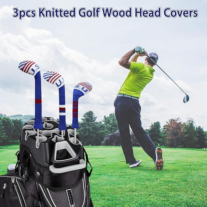 LeFeng 3Pcs Golf Club Covers, Knitted Golf Club Covers for 460cc Driver Fairway Woods and Hybrid