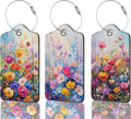 Spring Flower Luggage Tag, 3 Pack Luggage Tags for Suitcases, Cute Suitcase Tags Identifiers Bag Tags with Privacy Flap, Baggage Name Tag for Women Men Luggage Backpack School Bag