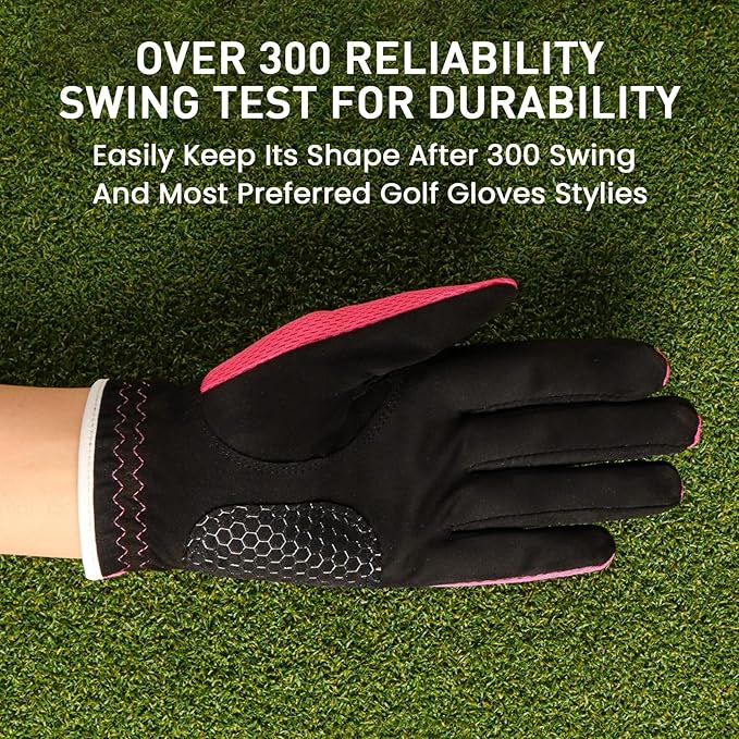 FINGER TEN Womens Golf Glove Right Handed Golfer Left Hand Rain Grip Hot Wet All Weather Value 2 Pack, Golf Gloves Breathable Flexible for Ladies Women