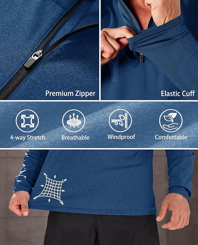 KEFITEVD Men's Quarter Zip Pullover Fleece Lined Long Sleeve Golf Shirt 1/4 Zip Sweatshirts Thermal Winter Sweaters